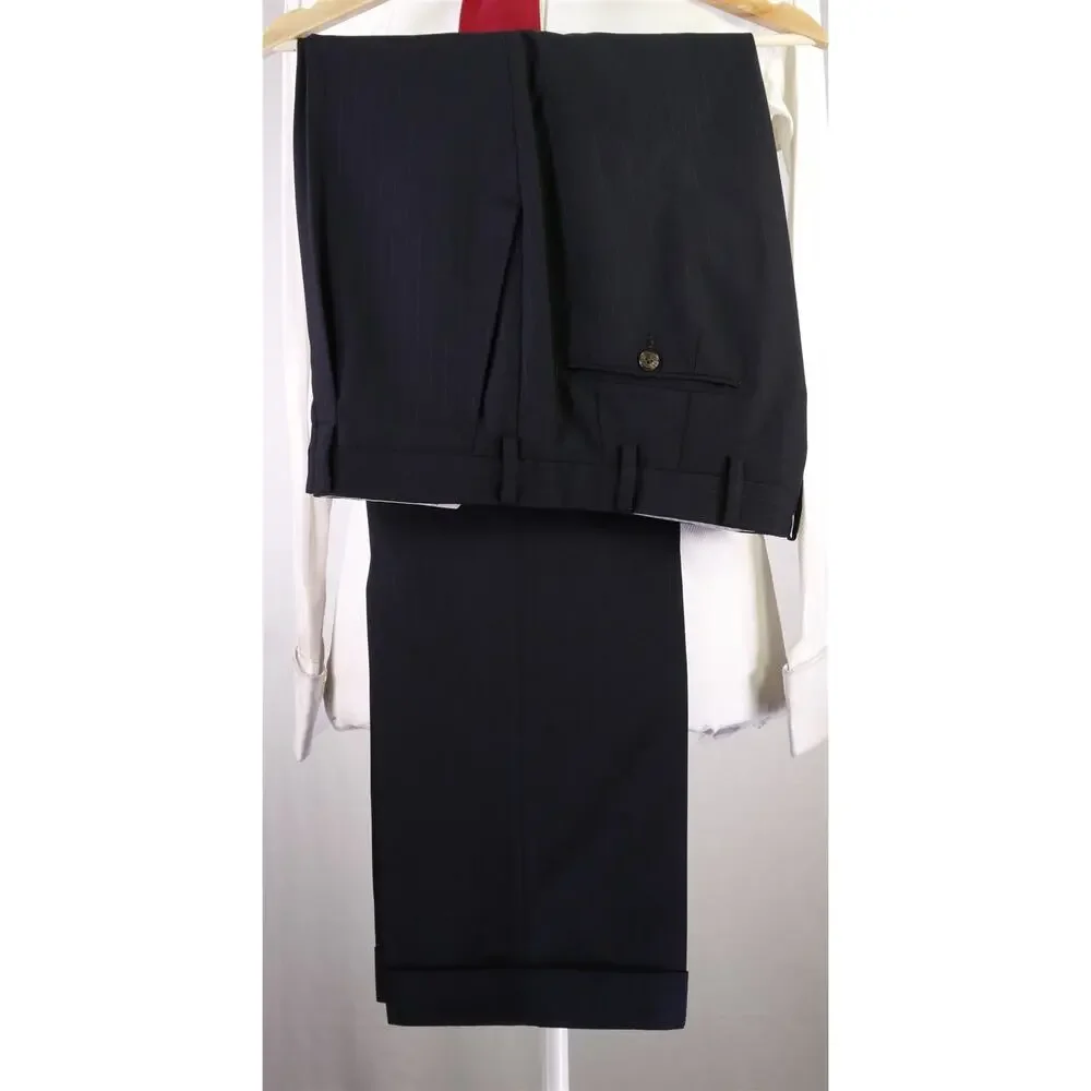 Mariano Rubinacci Napoli Navy Blue Tonstripe 3/2 Roll Lapel Wool Suit 42R
